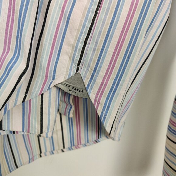 Ted Baker Men's Button Down Shirt Size 3 Colorful Striped 100% Cotton Formal - Picture 4 of 11